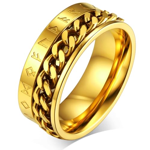FaithHeart - FaithHeart Mens Spinner Ring for Anxiety Relief 18K Gold Plated Jewelry Fidget Anxiety Finger Charms Curb Chain Accessories Large Size 13