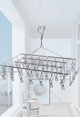 WEERSTONE Stainless Steel Sock Drying Rack with 36 Clips Durable Laundry Hanger with 360°Swivel Hook Wind-proof Clothes Hanger Rack for Socks, Bras, Underwear, Towels, Scarf2 Pack
