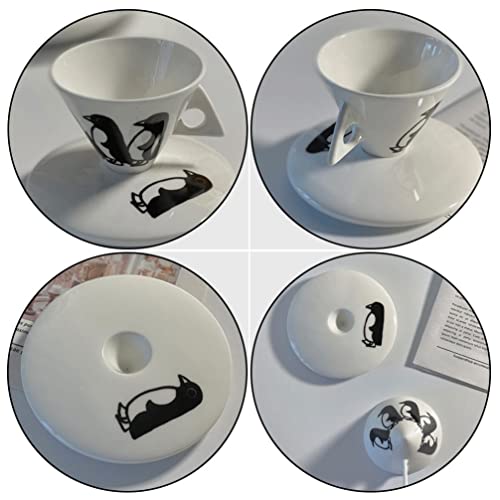 HEMOTON 1 Conjunto de Taza de Café de Cerámica Pingüinos 60Ml Taza de Café con Platillo Copa de Café Expreso Creativo… - Imagen 6