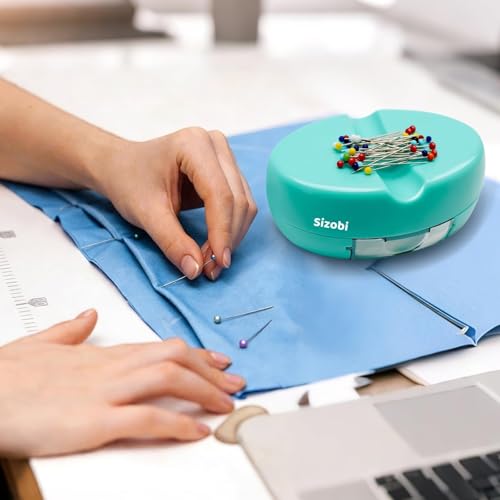Image of Sizobi Magnetic Pin Holder with 100 Pcs Pins, Sewing Supplies Organizer | Magnetic Pin Cushions for Sewing, Needle Magnetic Quilting Pins Holder Organizer, Bobby Pin Holder, Paper Clip Holder