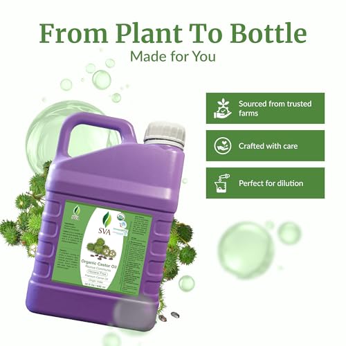 Image of SVA Organic Castor Seed Carrier Oil, Large Size, 32 Oz (946 ml) | Castor Oil for Hair Care, Scalp Care, Eyebrows, Eyelashes, Hair Oiling, Face Care, Skin Care, Body Massage & DIY Beauty Blend