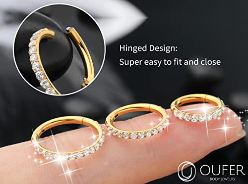 OUFER 14G Gold Belly Button Rings, 316L Surgical Steel Belly Button Hoop Jewelry, Clear CZ Paved Belly Hoop Rings, Belly Piercing Jewelry-8MM by OUFER - Used condition - Image 2
