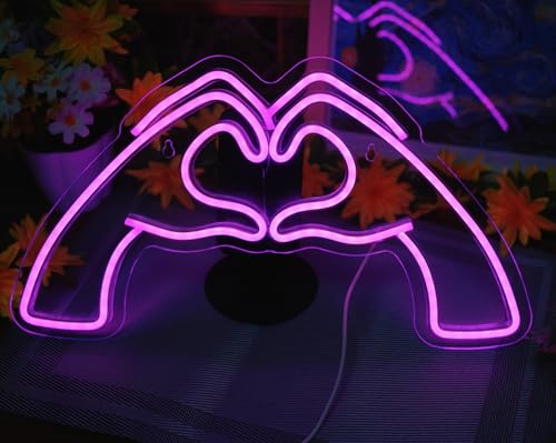 ZWI-player Heart Hands Neon Sign Love Finger Neon Light,Pink Room Decor Light with Dimmer and USB, LED Wall Art for Music Lover Bedroom Game Room Bar Party Wedding Birthday Christmas Decor - Thumbnail 6