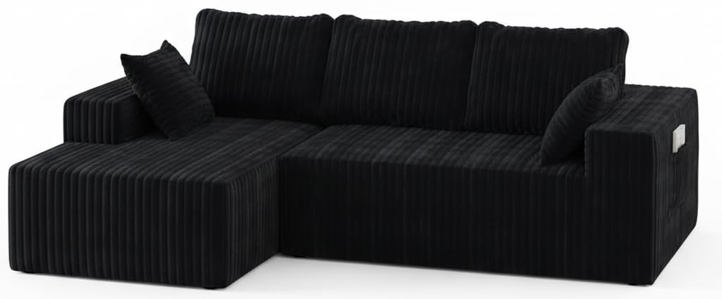 96" Cloud Sectional Couch with L-Shape Chaise,4 Seat Modern Modular Sofa with Side Pockets,Upholstered Couches for Living Room Bedroom, Boneless Couch,No Assembly Required - Black - 96"+Left Facing Chaise