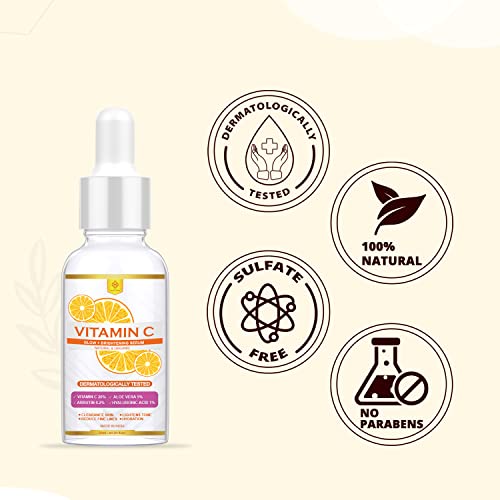 Image of MOUNTAINOR 20% Vitamin C Face serum for Glowing & Brightening Skin for Sensitive skin Women & Men with Alpha Arbutin, Aloe Vera & Hyaluronic Acid. Non-Oily (30 ML)