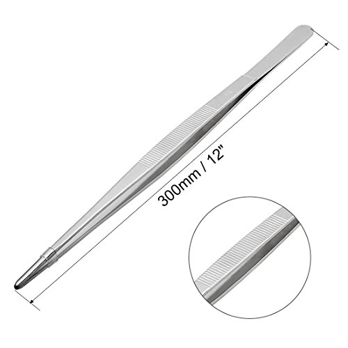Sourcingmap 2 Pcs 12-Inch Stainless Steel Straight Blunt Tweezers with Serrated Tip Daily Garden Tool, Silver - Image 2