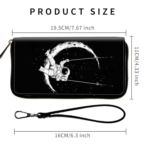 Wallet,Leather Long Wallet Suitable For Ladies And Teenagers - Detachable Wristband + RFID Travel Wallet With Card Slot - Astronaut on Moon Swing2