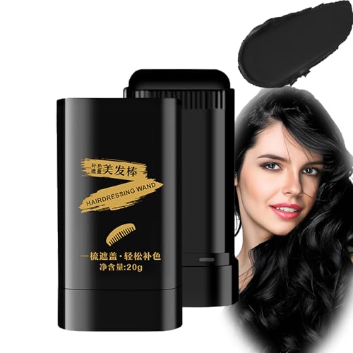 Instant Hair Colour Stick Dye Comb for Root Touch Up and Grey Hair Coverage, Portable Temporary Colour Pen with Built In Natural Toothed Comb, Long Lasting Waterproof Finish for Men and Women (Black)