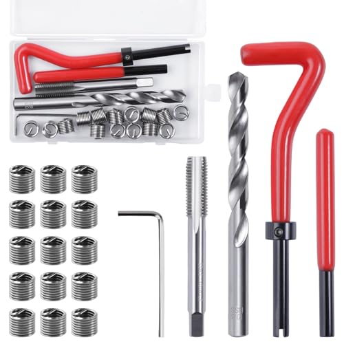 LEONTOOL 20 Piece M10 x 1.5mm Thread Repair Insert Kit, Metric Stainless Steel Helicoil Kit with HSS Drill Bits, Portable Rethreading Tool Kits, Compatible Hand Tool Set for Auto Repairing