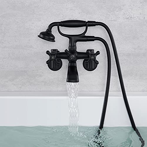 Hanallx Clawfoot Tub Faucet Wall Mount Tub Filler Black Vintage Bathtub Faucets Brass With Telephone Shaped Handheld Shower #TOP2