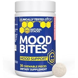Mood Bites Saffron Supplement with Vitamin B3, Citrus Peach, 30 Chewables | 14mg Affron Saffron Extract & 10mg Niacin - Supports Stress Relief & a Positive Mood - Natural Stacks
