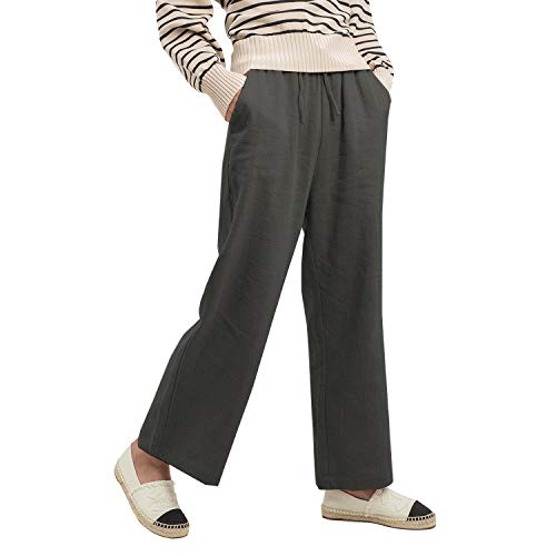 Ecupper Womens 100% Linen Elastic Waist Drawstring Causal Wide Leg Long Pants Grey 20W