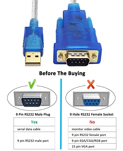 Dtech Ftdi Usb To Serial Adapter Cable Rs232 Db9 Male Port Ft232Rl Chipset Supports Windows 11 10 8 7 And Mac Linux (1.5 Feet) #TOP4