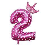 32 Inch Pink Number 2 Princess Crown Balloons Set, 2nd Birthday Balloons for Girls, Childrens 2nd Birthday Party Decorations. (2)