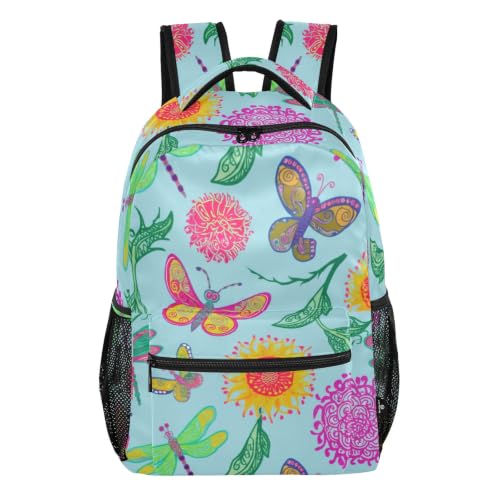 Sac à dos papillon bleu ergonomique et léger pour écolières