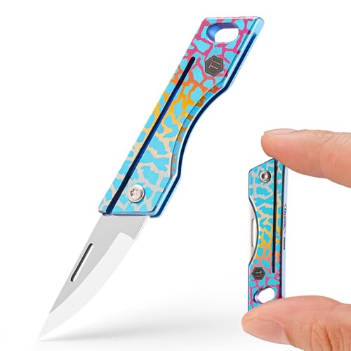 KeyUnity KK06 Kleines Titan-Klappmesser, Mini-Edc Messer mit integriertem Schlüsselloch, Leichtes Schlüsselanhänger Messer für Camping, Wandern und Outdoor(Erdriss)