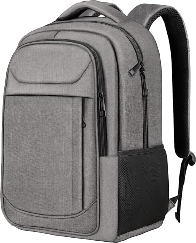 Image of 15.6 inch Travel Laptop Backpack for Men Women, Grey | Laptop Compartment, Adjustable Strap, Mesh Side & Anti-Theft Pocket, Luggage Strap, 30L Storage for Work Travel College