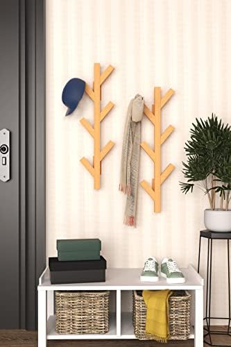 MOXVIO Wooden Wall Coat Rack- Tree Branches Wall Mounted Coat Rack Wall Clothes Hanger Vertical Hat Hooks Towel Hanger for Bathroom Bedroom Office Kitchen Hallway Tree Coat Rack (straight- single)