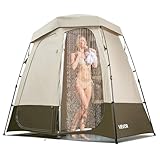 VEVOR Tienda de Campaña con Ducha y Baño, con Mampara de Privacidad y Cambiador, con Piquetas, Cuerdas, Bolsa de Transporte y Barra Transversal, para Camping, Playa, Caqui, 2500 x 1220 x 2180 mm