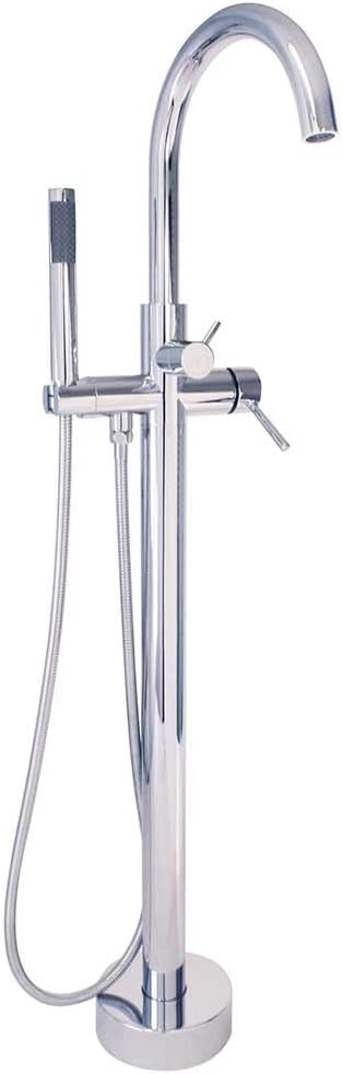 Westbrass DF02043-26 Floor Mount Freestanding Bathtub Filler Faucet with Handheld Shower, Polished Chrome