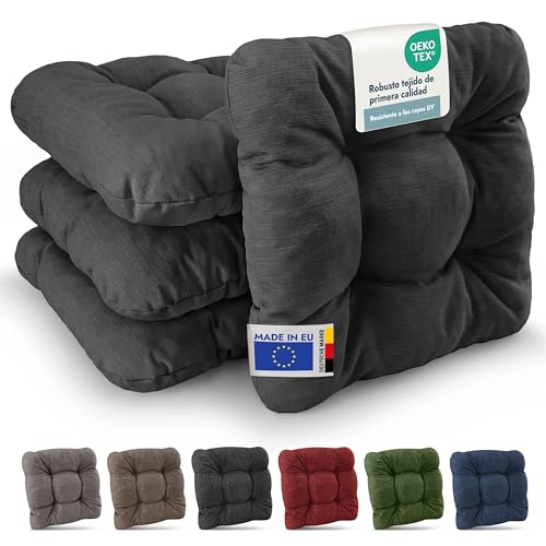 Beautissu 4X Cojines de Silla Premium 35x35 cm - Cojines Interior y Exterior Acolchado de Espuma Resistente de 8 cm de Grosor, Made in EU - Antracita - HighLux SK