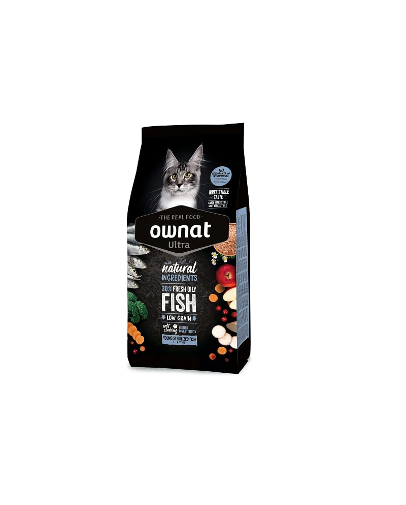 Ownat Ultra Young Sterilized Fish Pienso Seco para Gatos Esterilizados, Sabor Pescado, Alimento Completo y Equilibrado, 3 kg