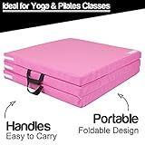 Komodo Tri Folding Yoga Mat - PVC Leather 6ft 5cm Thick Padded Floor Mats (Pink) - Image 3