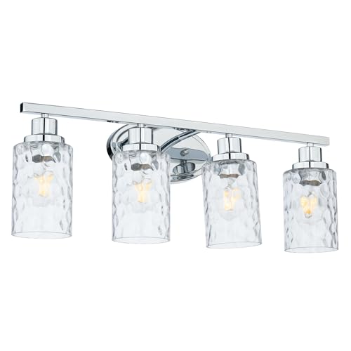 Builder Essentials Heritage Collection 25in 4-Light Bathroom Vanity and Wall Light with E26 Base Sockets (Lamps Sold Separately) and Hammered Glass in Chrome