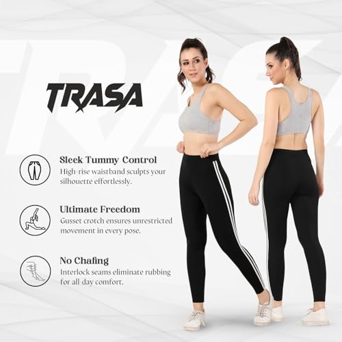 Image of TRASA Women's and Girls Skinny Fit Gym High Waist, Workout Trackpants 4 Way Stretch Yoga Pants, Available Sizes:- S,M,L,XL,2XL,3XL