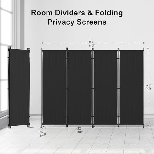 Kecreque Room Divider 4 Panel Partition Room Dividers & Folding Privacy Screens with 3 Metal Feet，6FT Portable Wall Doubles as a Dressing Screen，Temporary Wall for Office Kitchen Children\'s Room - Thumbnail 2