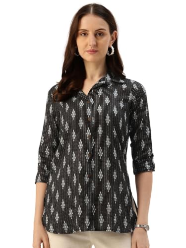 Image of feranoid Classic Collared Cotton Shirt with 3 /4 Sleeve for a Timeless Casual Look