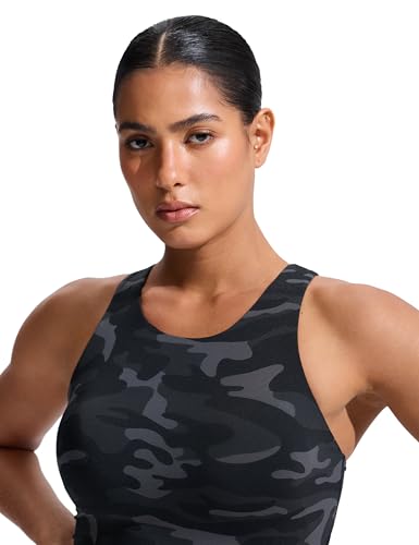 Image of CRZ YOGA Racerback Crop Bikini Tops | Built-in Pads, A-D Cup, High Neck, Swim, Bathing Suit Tank for Women