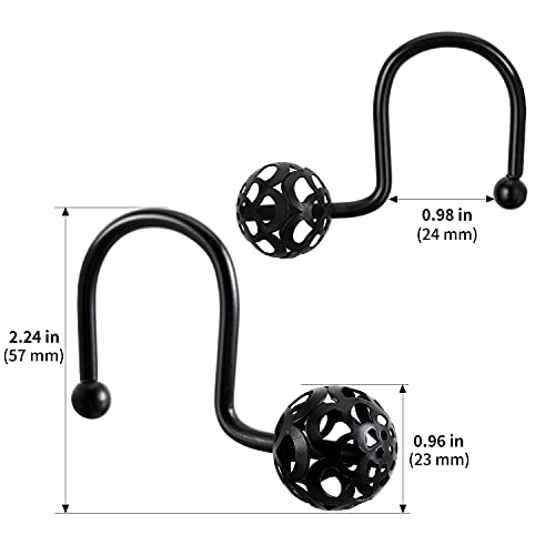 Chictie Black Shower Curtain Hooks Rings - Oil Rubbed Decorative Shower Curtain Hooks,Set Of 12 Metal Rustproof Shower Hangers Rings For Bathroom Curtains Rods Hollow Ball Design #TOP4