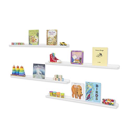 Wallniture Denver 46 Inch White Floating Shelves For Wall Decor, Wood Picture Ledge Shelf Set Of 4 #TOP4