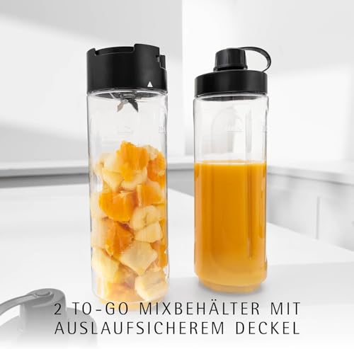 WMF Küchenminis Smoothie-to-go, Mini Standmixer mit zwei Mix-/Trinkbehältern 0,6l, Mixer Hochleistungsmixer 300 W, edelstahl matt, schwarz – Ansicht 3