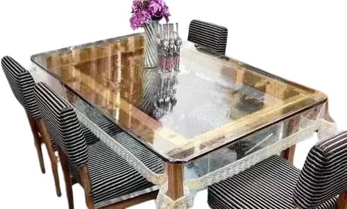 Image of Waterproof Transparent Table Cover | 6-Seater Dining Table Protector | PVC Solid Cover (60 x 90 Inches) Transparent
