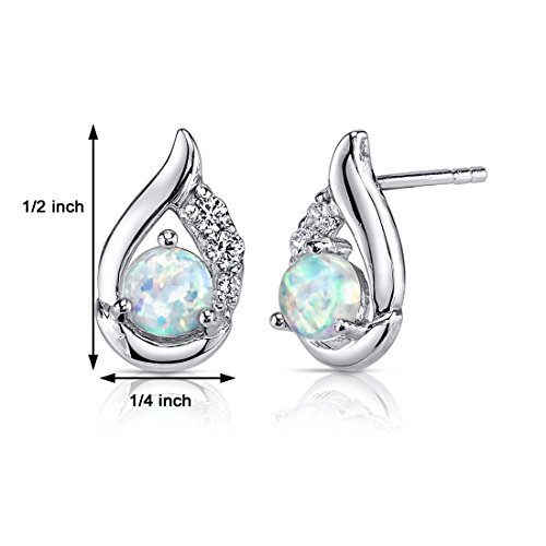 Peora Created Fire Opal Earrings For Women 925 Sterling Silver, 1 Carat Total Round Shape 5Mm, Friction Backs #TOP2