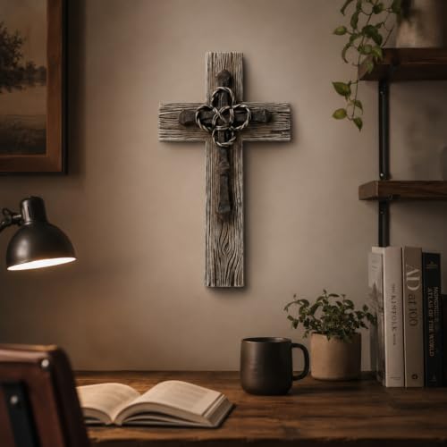 Cruz de pared Comfy Hour marrón imitación madera el regalo perfecto de decoración rústica 3