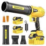 Akku-Laubbläser, Bürstenloser Motor mit 2 x 6.0AH Akkus,Leaf Blower Max 900000RPM, Luftmenge 800m³/h,3 DüSen, 1,82 Lbs Leicht – Ideal FüR Laub/Schnee/Staub/Kohlenstoff/SäGemehl