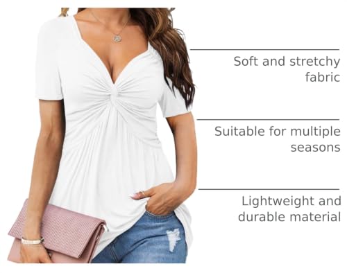 Image of Tankaneo Womens Front Knotted V-Neck Blouse T Shirt Short Sleeve Oversized Tunic Tops Summer Solid Pullover Tees