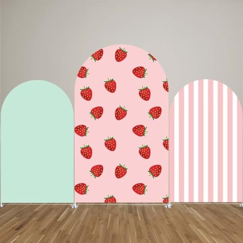 KONPON Pink Stripes Arch Stretchy Covers for Birthday Party Decoration Strawberry Theme Arched Stand Cover Baby Shower Favors Props(Only Cover) by KONPON - Used condition - Image 4