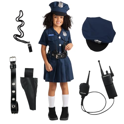 Dress Up America Girl's Police Officer Costume - Halloween Cop Costume for Kids - Dress, Cap, and Belt Set