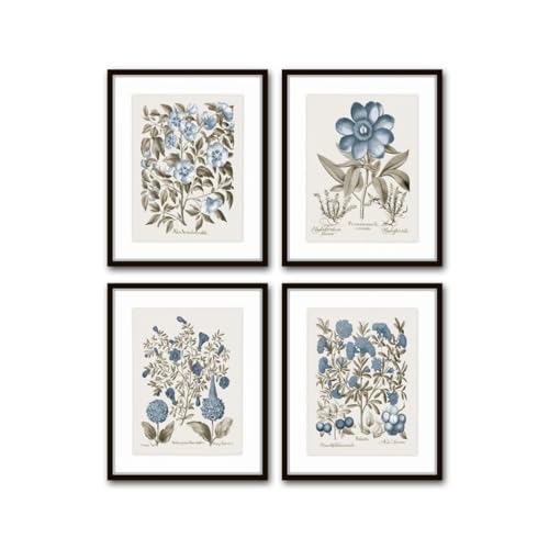 Sepia & Blue Botanical Prints No 1, Wall Decor, Wall