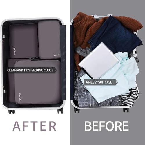 Image of BAGAIL 4 Set /6 Set /8 Set Compression Packing Cubes Travel Accessories Expandable Packing Organizers (Cloth Pattern, 4-Dark Greyish)