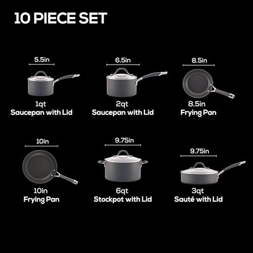 Circulon Radiance Hard-Anodized Nonstick Cookware Set, Kitchen Pots and Pans Set, 10-Piece, Gray by Circulon - Image 3