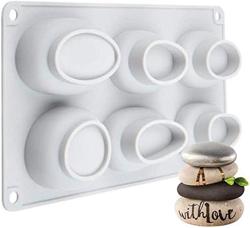 Creative 3D Pebble Oval Art Soap Silicone Mold, 6 Cavities for DIY Handmade Cement Wax Jewellery Candle Decorations Crafts Artwork; M10-6