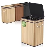 Mihoho Pattumiera grande da 80 litri/21 galloni con coperchio, cestino per rifiuti in bambù, pattumiera per esterni/bidone per rifiuti per casa, ufficio, bagno, cucina 40X30X60 CM (kaki chiaro)