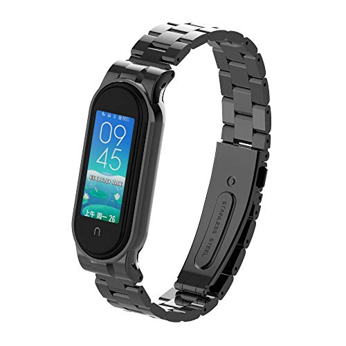 Pulseira de substituição compatível com Xiaomi Mi Band 5, pulseira de metal de aço inoxidável com fi