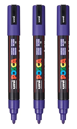 Image of posca PC-5M Water-Based Paint Markers, Reversible Medium Tip (1.8-2.5mm), Prussian Blue, 3 Count
