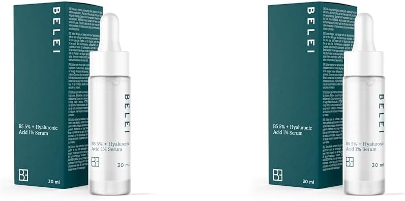 Amazon Brand - Belei - B5 5% + Hyaluronic Acid 1% Serum, 91.4% natural ingredients, vegan, 30 ml (Pack of 2)